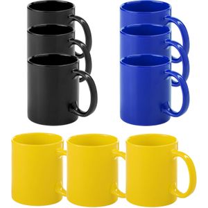 Bellatio Design Koffie mokken/drinkbekers Auxerre - 9x - keramiek - geel/zwart/blauw - 370 ml
