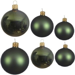 Compleet glazen kerstballen pakket donkergroen glans/mat 16x stuks - 6x 6 cm - 6x 8 cm - 4x 10 cm