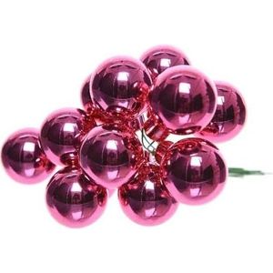 50x Mini glazen kerstballen kerststekers/instekertjes fuchsia roze 2 cm - Fuchsia roze kerststukjes kerstversieringen glas