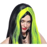 Funny Fashion Heksenpruik lang haar - zwart/groen - dames - Halloween