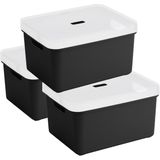 3x stuks Sunware opbergbox/mand/kist van 32 liter zwart kunststof met transparante deksel - 45 x 35 x 24 cm