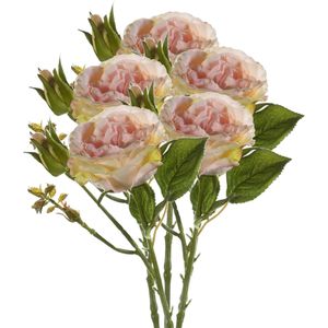 Emerald Kunstbloem roos Anne - 5x - perzik kleurig - 37 cm - decoratie bloemen