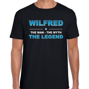 Naam cadeau Wilfred - The man, The myth the legend t-shirt  zwart voor heren - Cadeau shirt voor o.a verjaardag/ vaderdag/ pensioen/ geslaagd/ bedankt