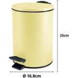 Spirella Pedaalemmer Cannes - geel - 3 liter - metaal - L17 x H25 cm - soft-close - toilet/badkamer