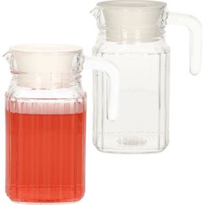 Set van 2x stuks glazen water/dranken schenkkan/karaf met handvat 0,5 Liter