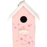 Nestkast/vogelhuisje hout roze met wit dak 15 x 12 x 22 cm