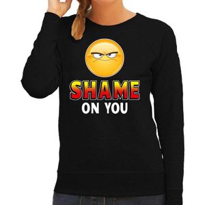 Funny emoticon sweater Shame on you zwart voor dames -  Fun / cadeau trui