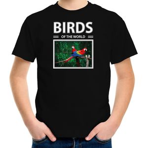 Dieren foto t-shirt Papegaai - zwart - kinderen - birds of the world - cadeau shirt vogel liefhebber - kinderkleding / kleding