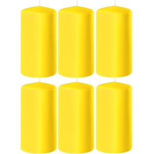 8x Gele cilinderkaarsen/stompkaarsen 6 x 12 cm 45 branduren - Geurloze kaarsen geel - Woondecoraties