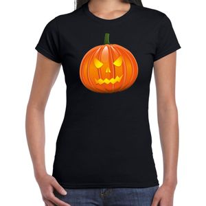 Pompoen halloween verkleed t-shirt zwart voor dames - horror shirt / kleding / kostuum