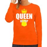 Koningsdag sweater Queen of pop met kroontje oranje - dames - Kingsday pop muziekstijl outfit / kleding / trui