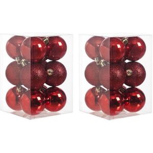 24x Rode kunststof kerstballen 6 cm - Mat/glans - Onbreekbare plastic kerstballen - Kerstboomversiering rood
