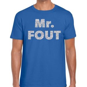 Mr. Fout zilveren glitter tekst t-shirt blauw heren - Foute party kleding