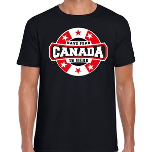 Have fear Canada is here t-shirt met sterren embleem in de kleuren van de Canadese vlag - zwart - heren - Canada supporter / Canadees elftal fan shirt / EK / WK / kleding