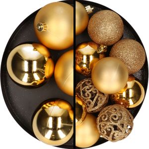 Decoris Kerstballen - kunststof - 22x stuks - goud - 6 en 8 cm