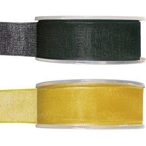 Organza sierlinten pakket - zwart/geel - 2,5 cm x 20 meter - Hobby/decoratie/knutselen - 2x rollen - cadeau lintjes