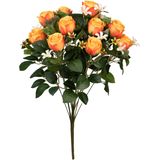 Louis Maes Kunstbloemen boeket rozen/bloesem met bladgroen - 2x - oranje - H49 cm - Bloemstuk