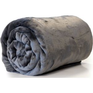 Unique Living Plaid/deken - fleece - donker grijs - polyester - 130 x 180 cm