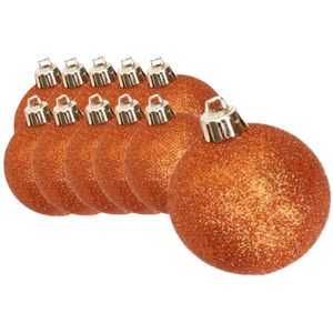 18x stuks kunststof glitter kerstballen oranje 6 cm - Onbreekbare kerstballen - Kerstversiering