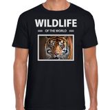 Dieren foto t-shirt tijger - zwart - heren - wildlife of the world - cadeau shirt tijgers liefhebber