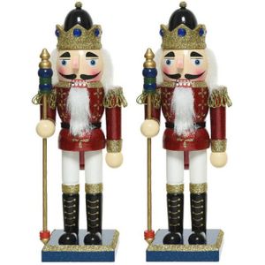 2x stuks kerstbeeldjes houten notenkraker poppetjes/soldaten 25 cm kerstbeeldjes  - Kerstversiering/woondecoratie