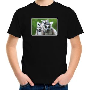 Dieren shirt met maki apen foto - zwart - voor kinderen - natuur / ringstaart maki cadeau t-shirt