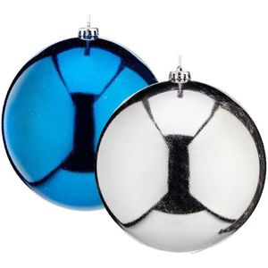 Gerimport Grote decoratie kerstballen - 2x - zilver en turquoise blauw - D20 cm - kunststof