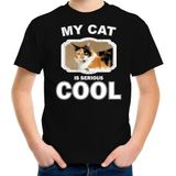 Lapjeskat katten t-shirt my cat is serious cool zwart - kinderen - katten / poezen liefhebber cadeau shirt - kinderkleding / kleding