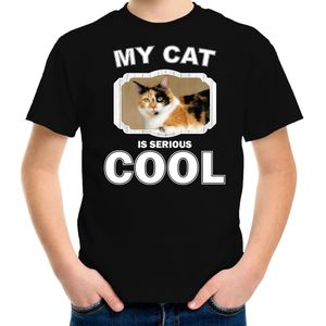 Lapjeskat katten t-shirt my cat is serious cool zwart - kinderen - katten / poezen liefhebber cadeau shirt - kinderkleding / kleding