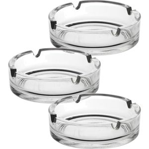 Glasmark Asbak - 3x - glas - D11 cm - transparant - voor binnen en buiten