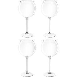 Set van 4x rode wijn/gin tonic ballon glazen transparant 650 ml onbreekbaar kunststof - Herbruikbaar - Wijnen wijnliefhebbers drinkglazen