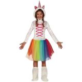 Eenhoorn dieren jurkje wit met regenboog voor meisjes - Carnavaloutfits/verkleedkleding voor meisjes