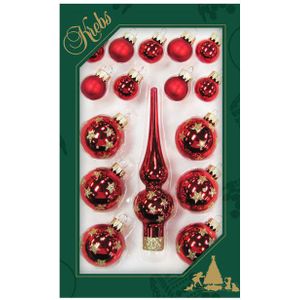 Luxe rode glazen mini kerstballen en piek set voor mini kerstboom 16-dlg - Kerstversiering/kerstboomversiering rood