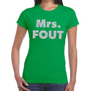 Mrs. Fout zilver glitter tekst t-shirt groen dames -  Foute party kleding