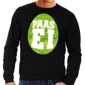 Zwarte Paas sweater met groen paasei - Pasen trui voor heren - Pasen kleding
