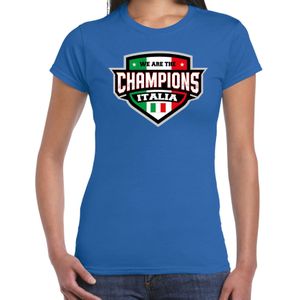 We are the champions Italia t-shirt met schild embleem in de kleuren van de Italiaanse vlag - blauw - dames - Italie supporter / Italiaans elftal fan shirt / EK / WK / kleding