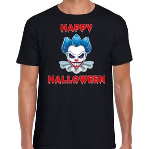 Happy Halloween blauwe horror clown verkleed t-shirt zwart voor heren - horror clown shirt / kleding / kostuum / horror outfit