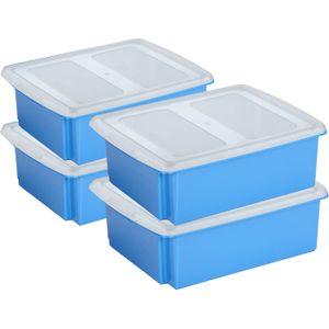 Sunware set van 4x opslagboxen 17 liter blauw 45 x 36 x 14 cm met afsluitbare deksel