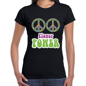 Flower power boobs t-shirt zwart voor dames - Fun shirt