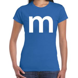 Letter M Verkleed/ Carnaval T-shirt Blauw Voor Dames - M en M Carnavalskleding / Feest Shirt Kleding / Kostuum XS