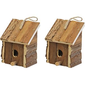 Boon Nestkast/vogelhuisje - 2x - hout - naturel bruin - 9 x 11 x 16 cm