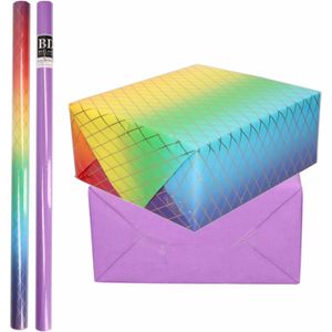 4x Rollen kraft inpakpapier regenboog pakket - paars 200 x 70 cm - cadeau/verzendpapier