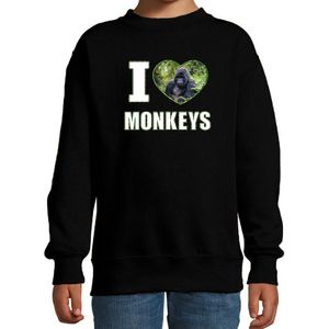 I love monkeys sweater met dieren foto van een Gorilla aap zwart voor kinderen - cadeau trui apen liefhebber - kinderkleding / kleding