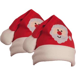 Baby kerstmuts - 2x st - rood met kerstman - polyester - voor baby/peuter 12-24 maanden