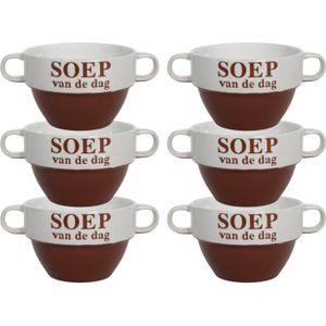 Soepkommen - 6x - Soep van de dag - keramiek - D12 x H8 cm - Bordeaux rood - Stapelbaar