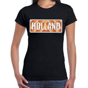 Holland / Oranje supporter t-shirt zwart voor dames - Nederlands elftal fan shirt / kleding - Koningsdag outfit