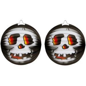 5x stuks ronde lampion 26 cm doodskop zwart - Halloween trick or treat lampionnen versiering