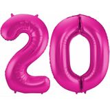 Cijfer ballonnen - Verjaardag versiering 20 jaar - 85 cm - roze