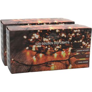 Kerstverlichting lichtsnoeren - 2x stuks - goud - 900 cm - 120 leds