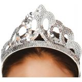 Guircia verkleed haarband/tiara kroontje - zilver - kunststof - prinses/koningin - carnaval